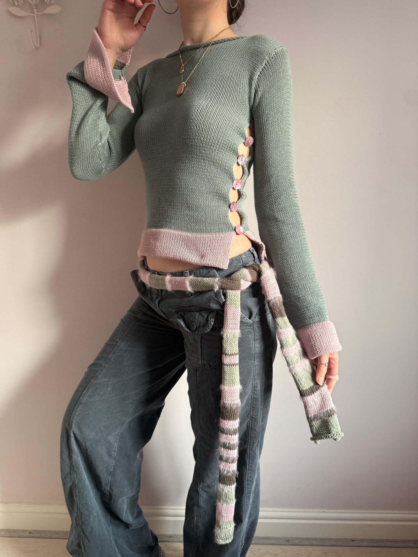 Colour block Pearl long sleeve in sage green & dusky pink - limited edition