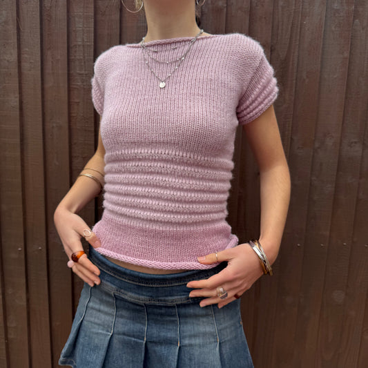 The Ripple Tee in dusky pink - handmade shirred top with puff sleeves (pre made in size S)
