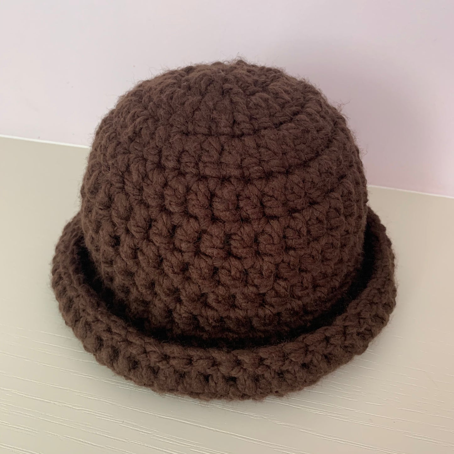 Handmade brown chunky crochet bowler hat