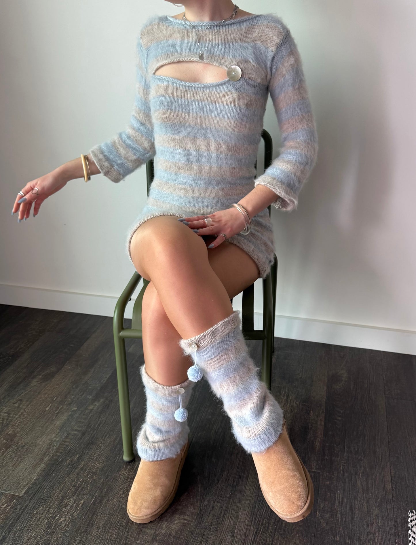 Snow Angel Striped Leg Warmers - pre made