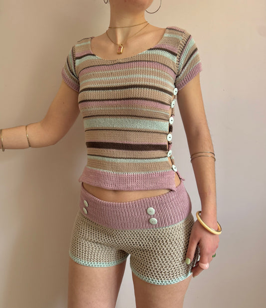 Mint Latte Button Shorts - limited edition (pre made in S)