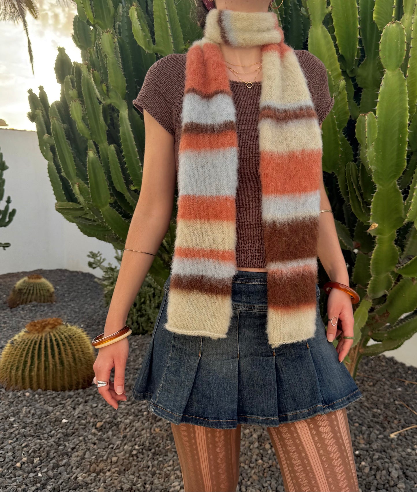 Handmade retro fluffy striped scarf - pre made