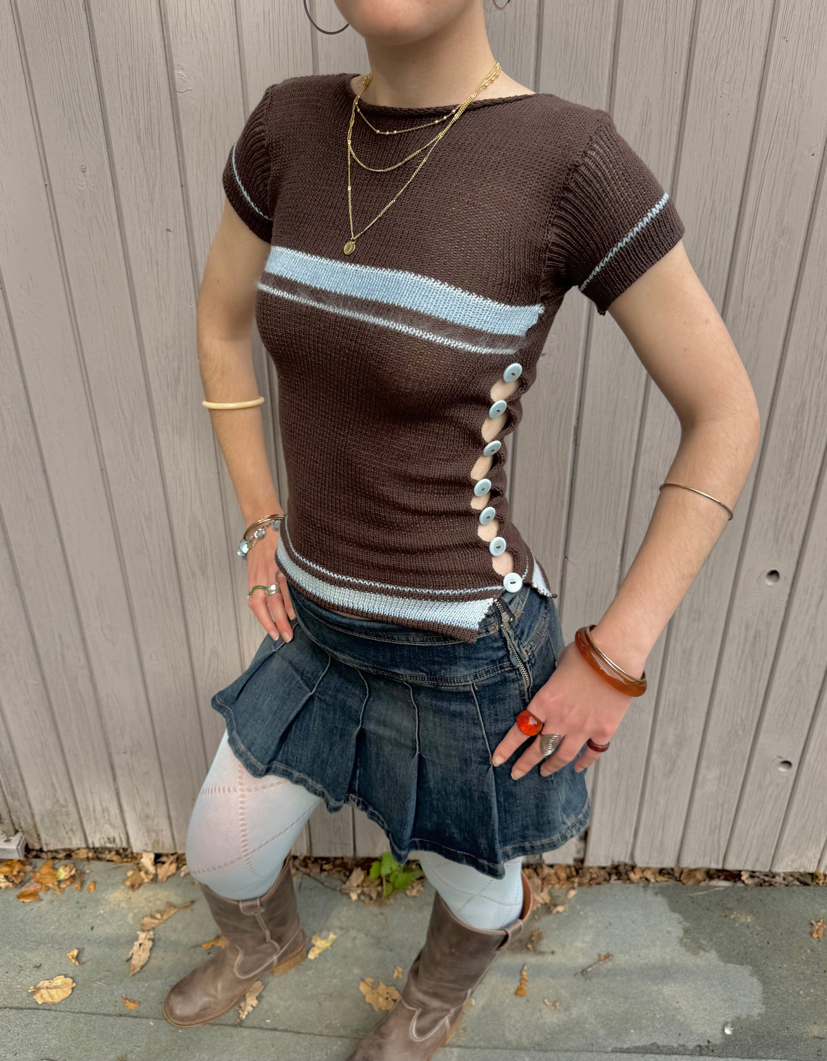Pearl Tee in Brown & Blue (pre made in XS-S)
