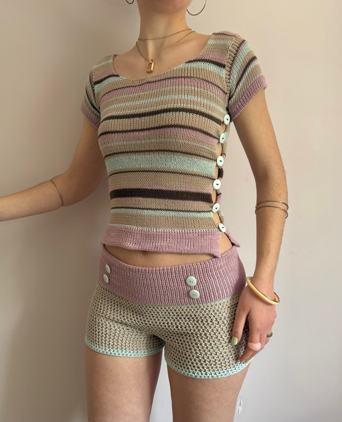 Mint Latte Button Shorts - limited edition (pre made in S)