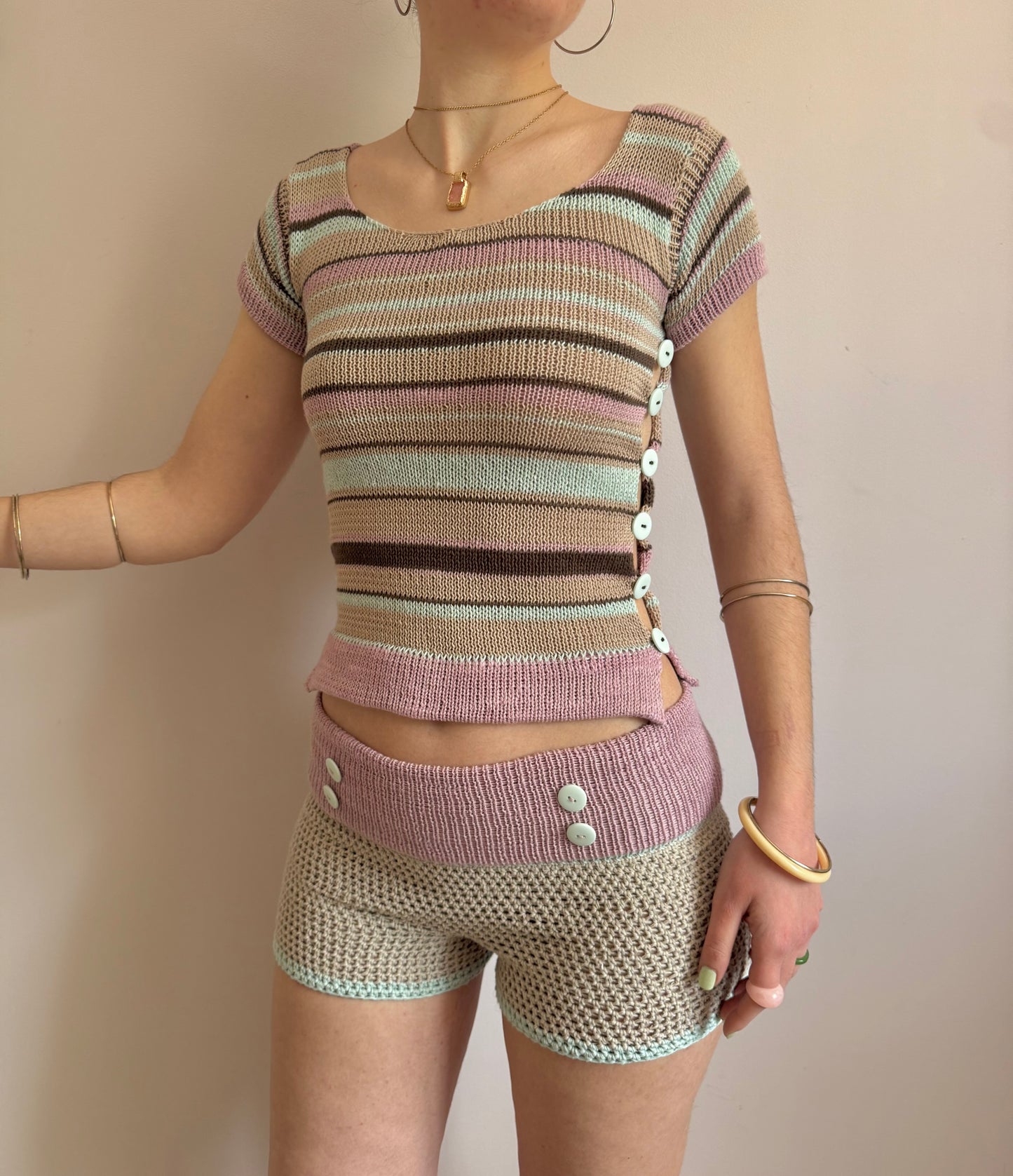 Mint Latte Scoop Neck Pearl Tee (pre made in XS)