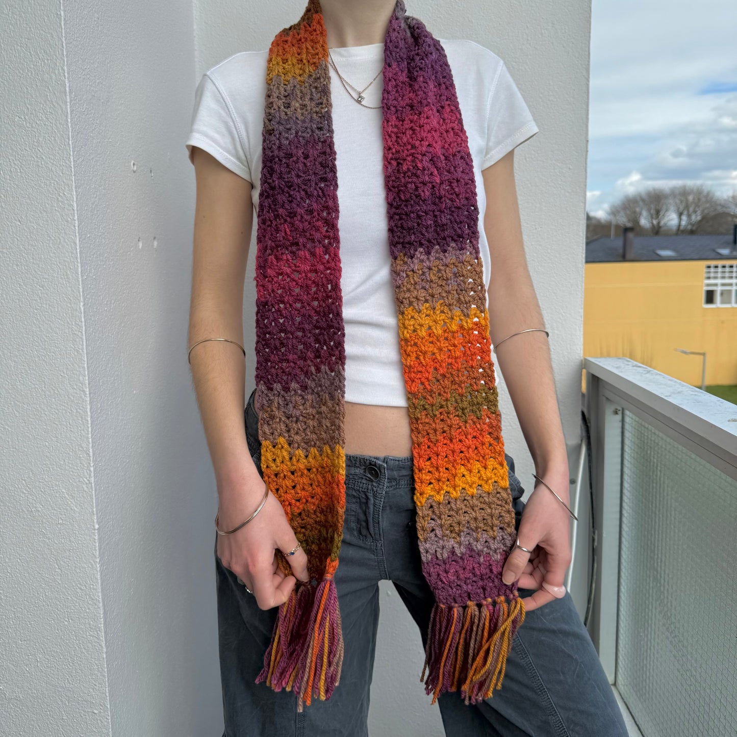 Handmade sunset crochet scarf - choose with / without tassels