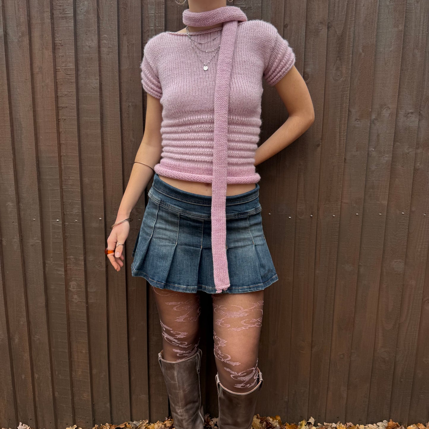 Handmade knitted skinny scarf in dusky pink - pre made