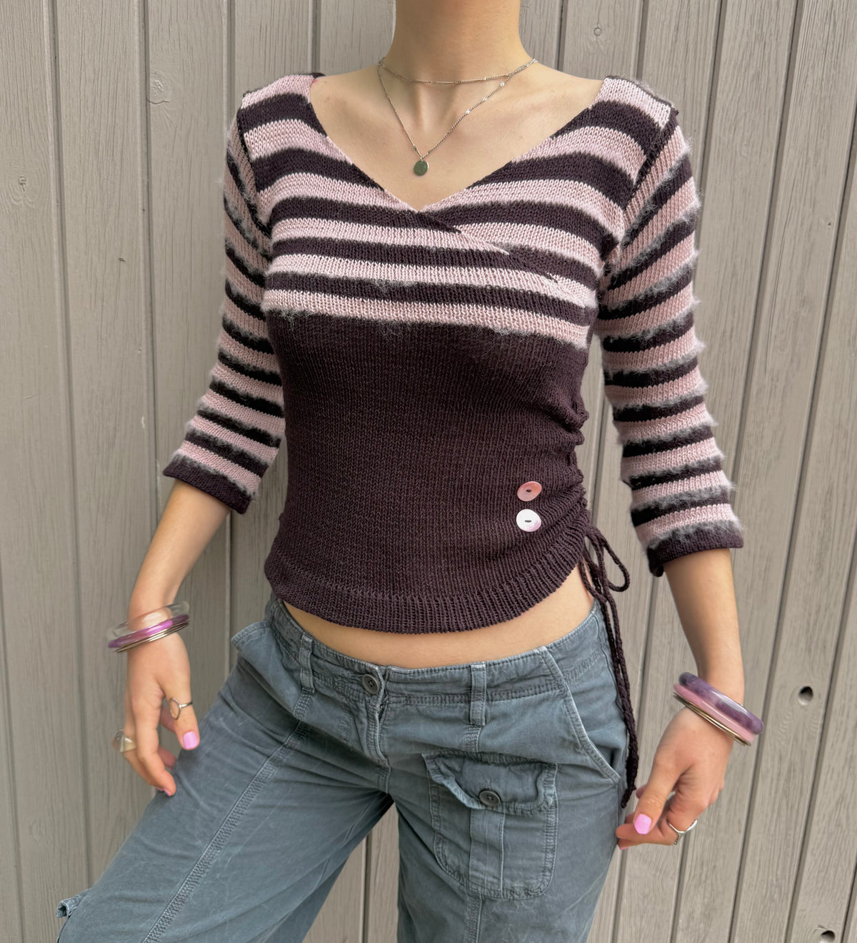 The Sugar Plum V-neck Wrap Top with 3/4 Sleeves (pre made in S)