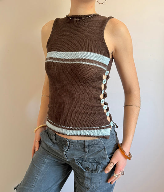 Striped Pearl Vest in brown and baby blue