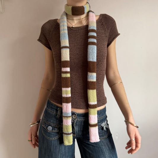 The Springtime Scarf - handmade knitted multicoloured striped skinny scarf