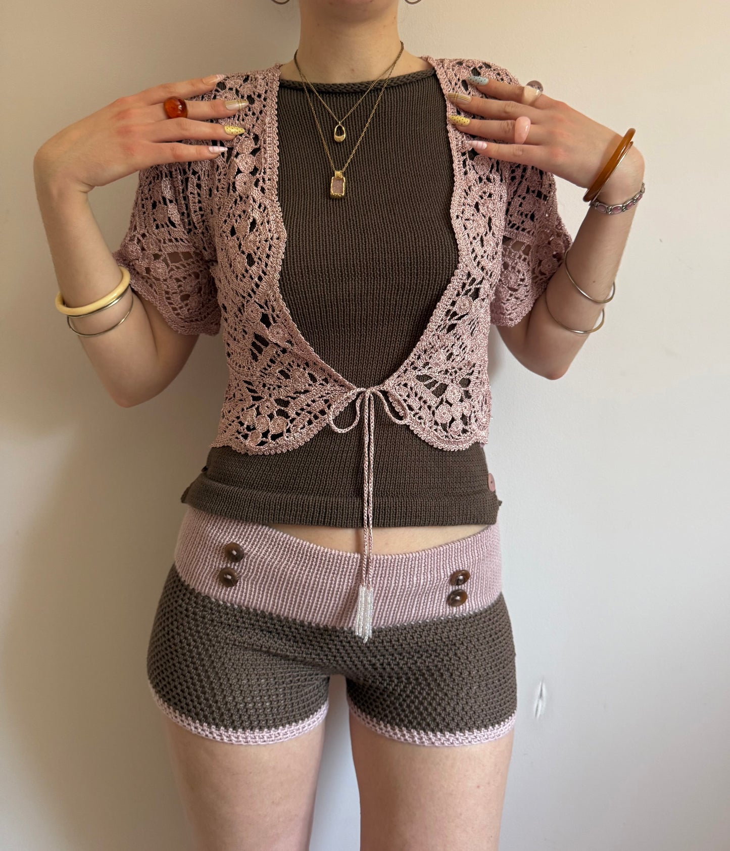 The Pearl Button Shorts in mocha & dusky pink (pre made in S)