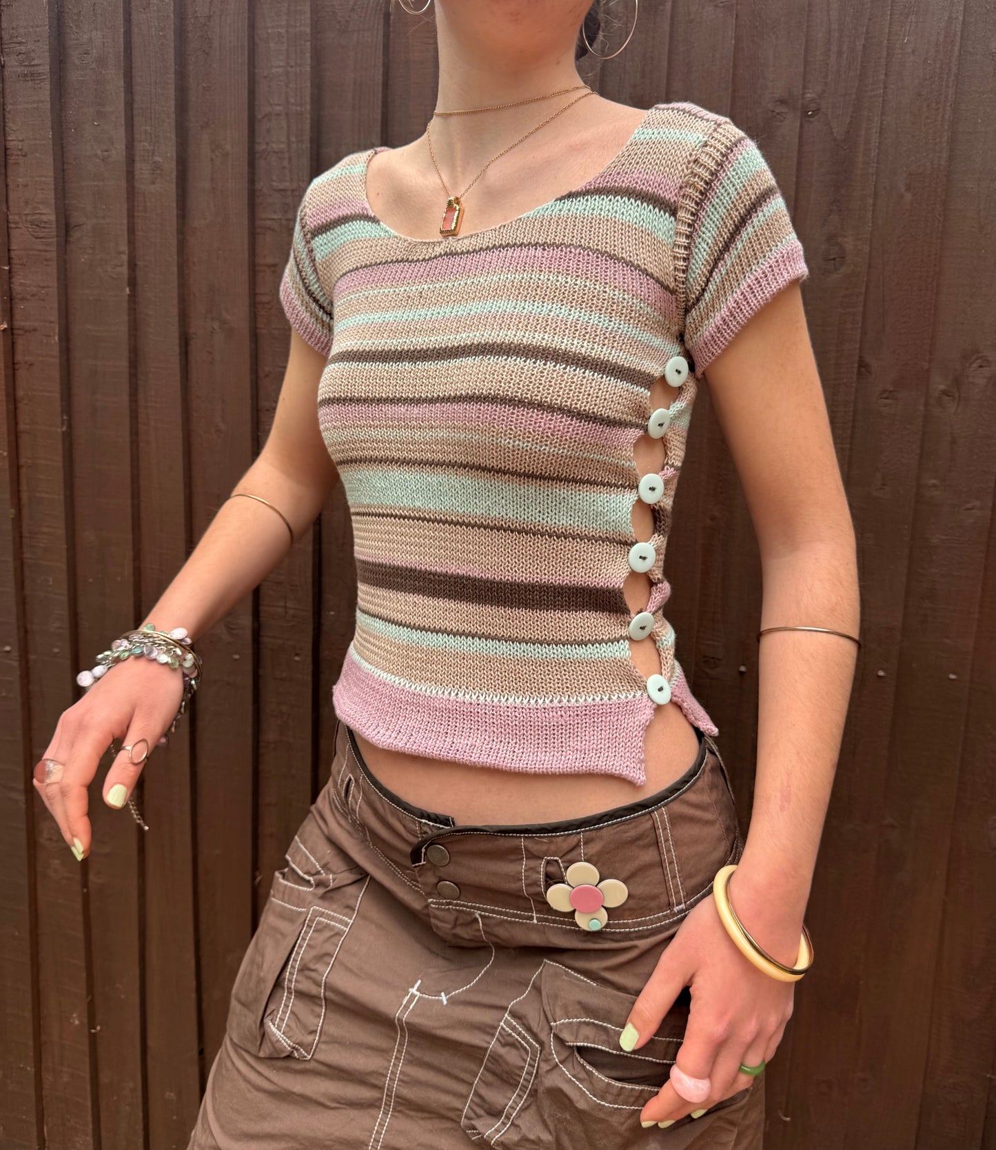 Mint Latte Scoop Neck Pearl Tee (pre made in XS)