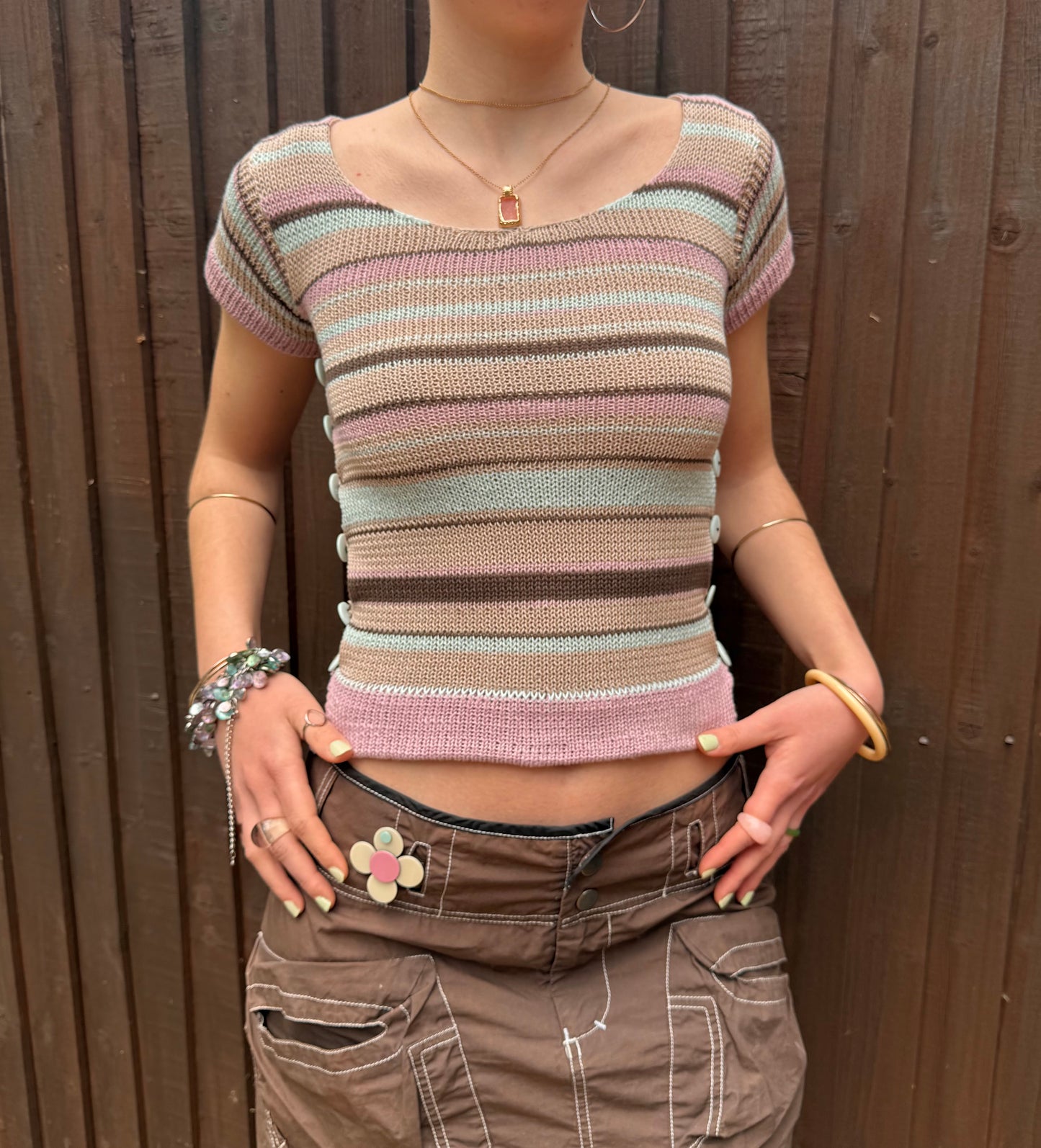 Mint Latte Scoop Neck Pearl Tee (pre made in XS)