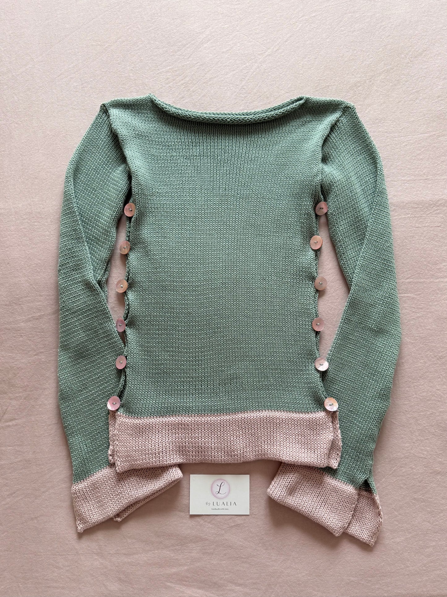 Colour block Pearl long sleeve in sage green & dusky pink - limited edition