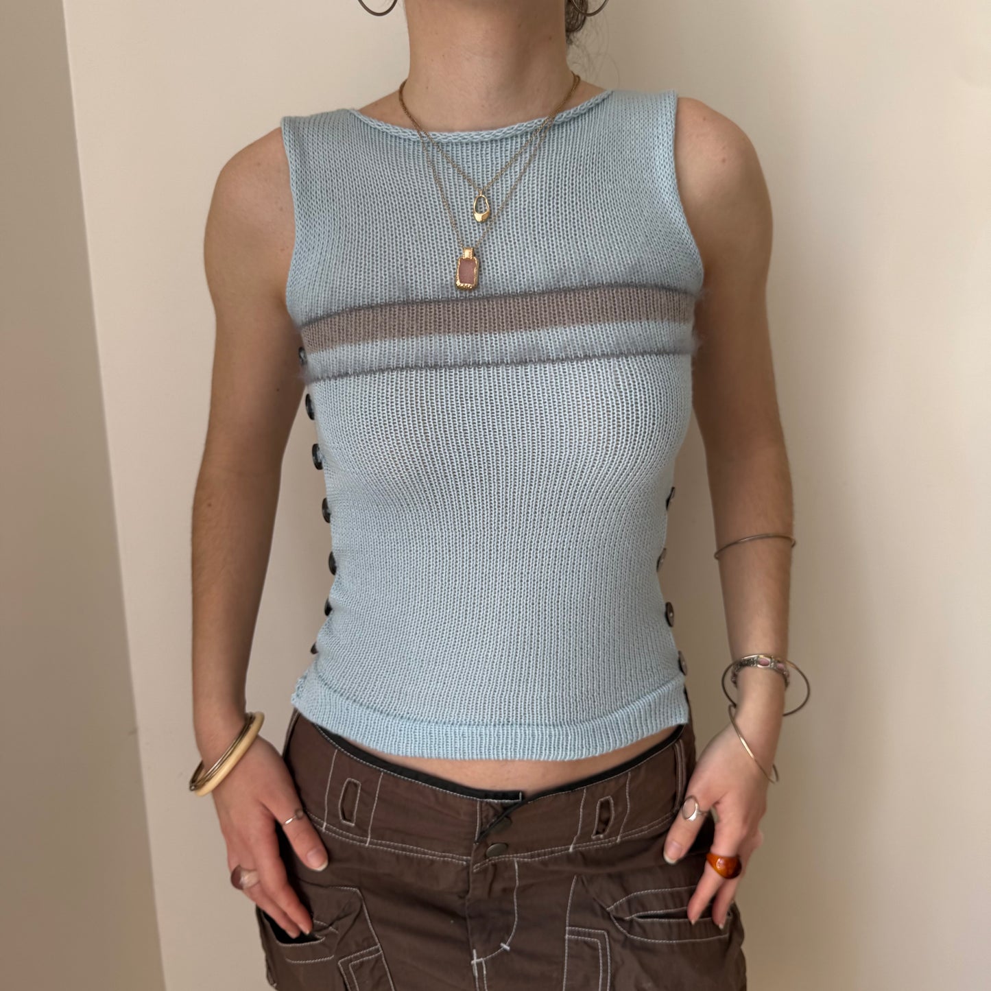 Striped Pearl Vest in baby blue and grey