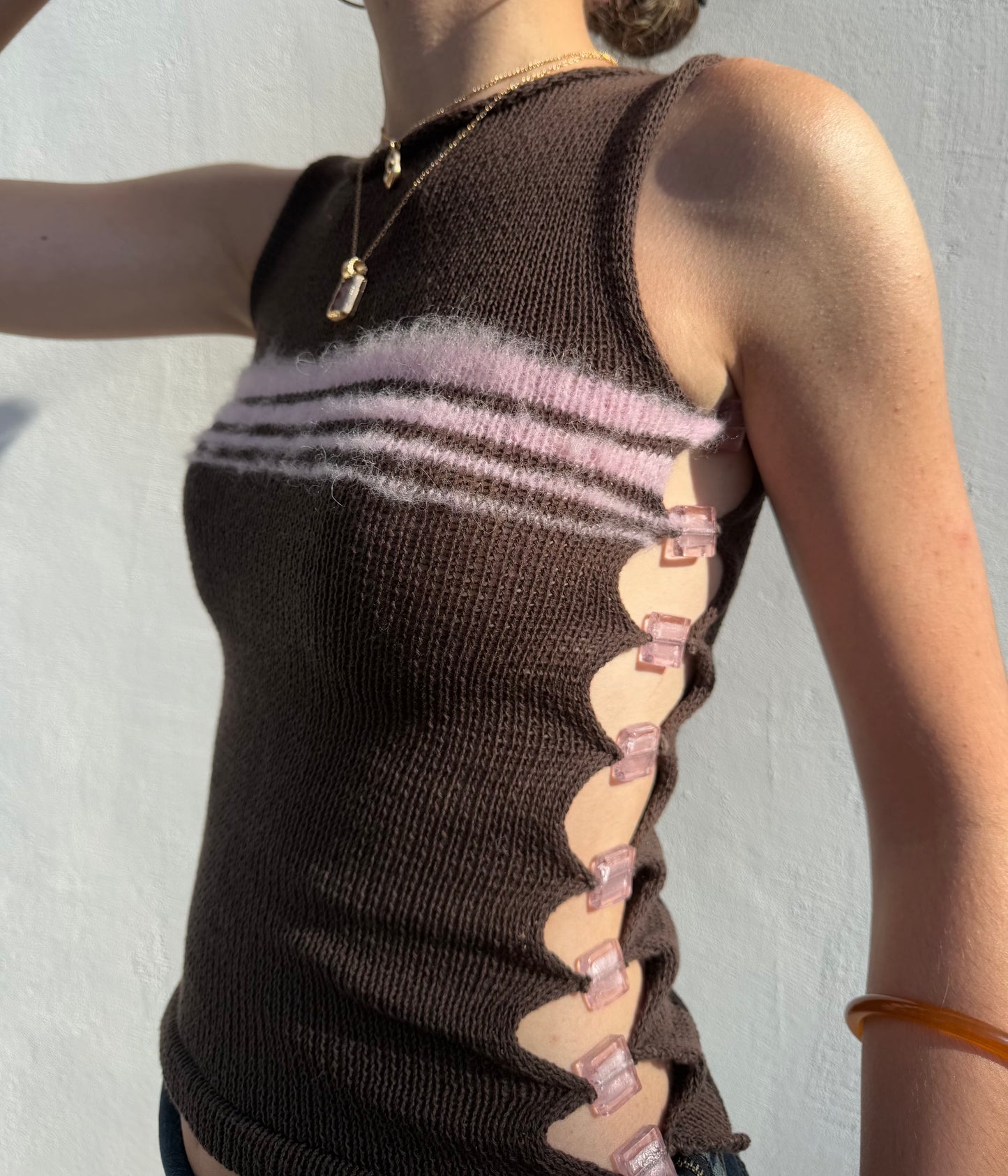 Chocolate Blush Bead Vest (pre made in size S) 🤎🌸