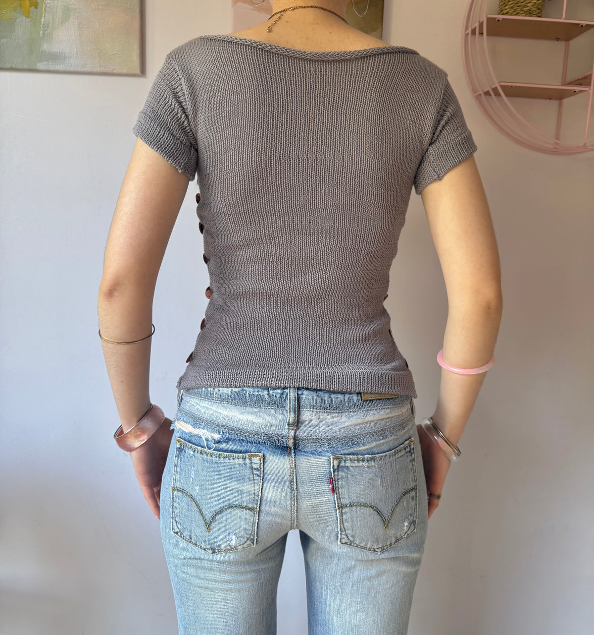 Pearl Tee in Grey & Pink (pre made in S)