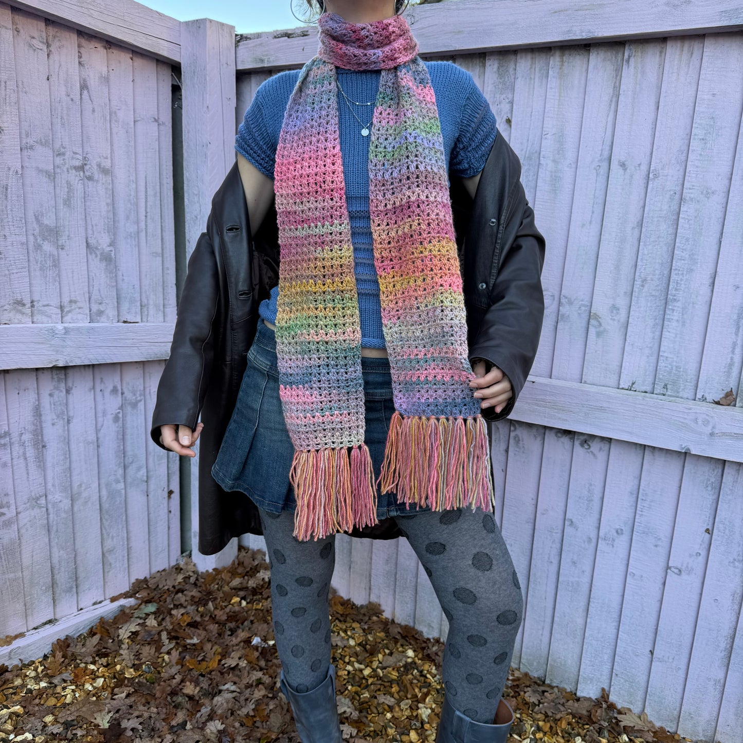 Handmade ombré rainbow crochet tassel scarf - 1 of 1 limited edition