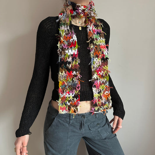 Scrappy skinny scarf #3 - handmade from leftover yarn scraps
