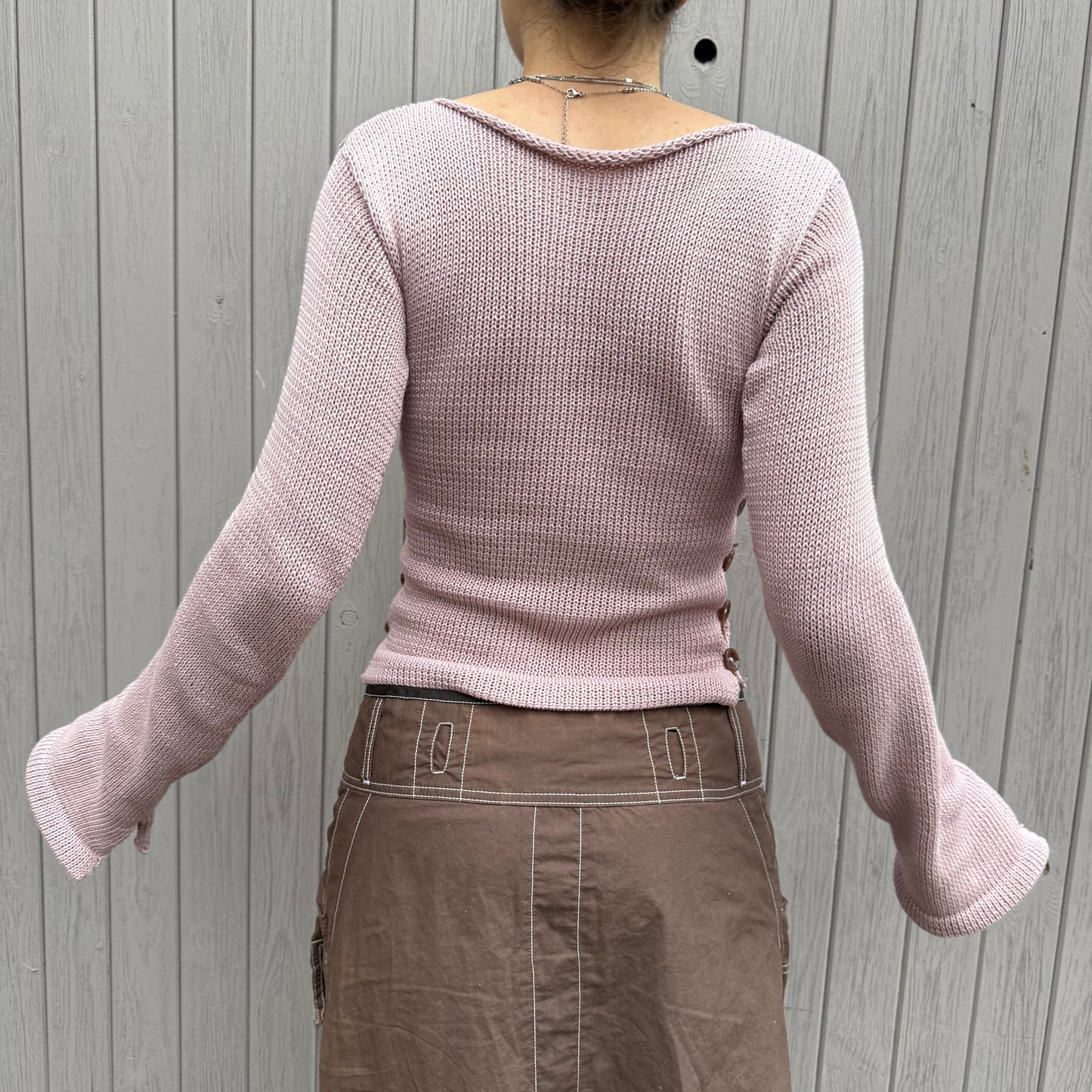 Pearl Long Sleeve in dusky pink & brown - handmade striped knit jumper with buttons