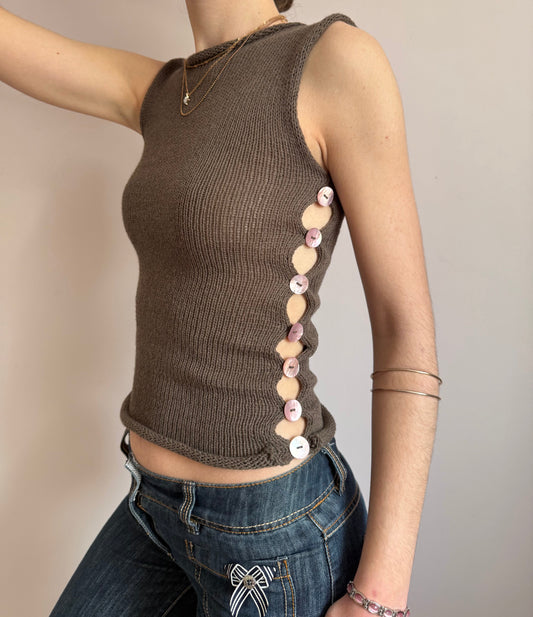 Handmade knitted Pearl Vest - mocha (pre made in size M).