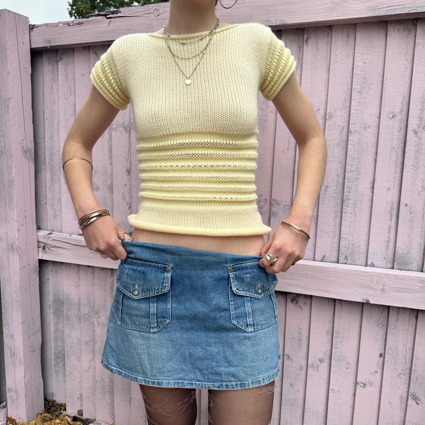The Ripple Tee in butter yellow - handmade shirred top with puff sleeves (pre made in size S)