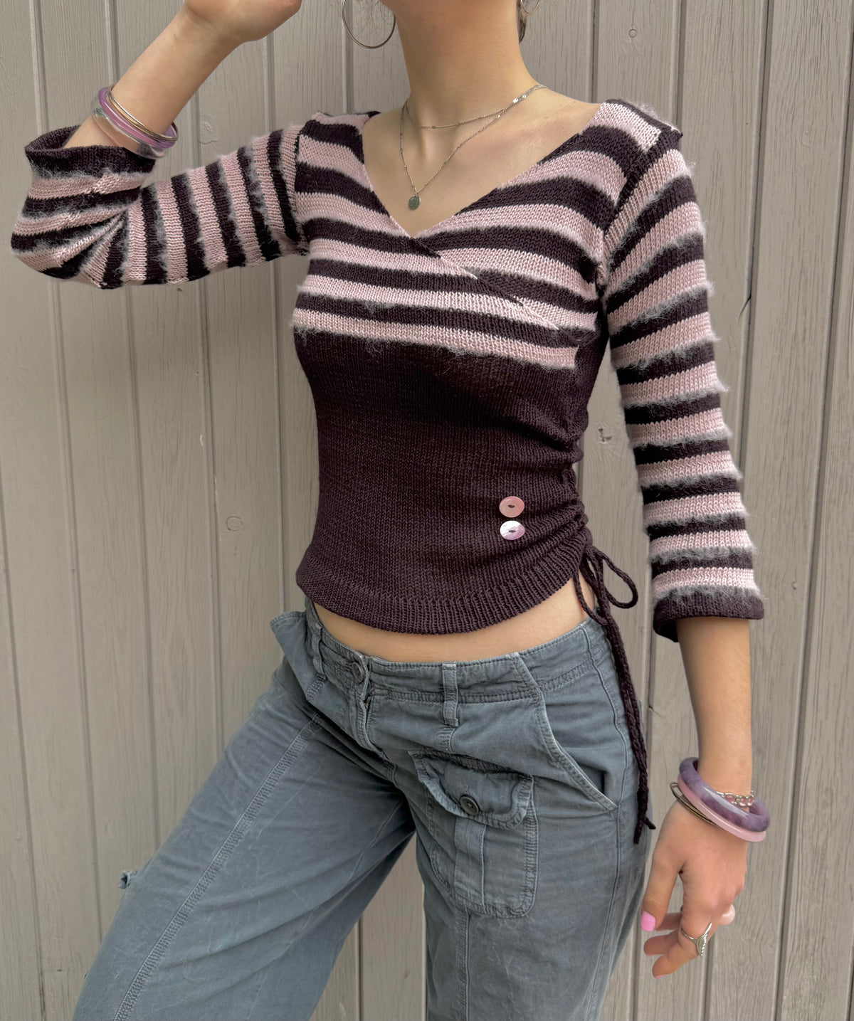 The Sugar Plum V-neck Wrap Top with 3/4 Sleeves (pre made in S)