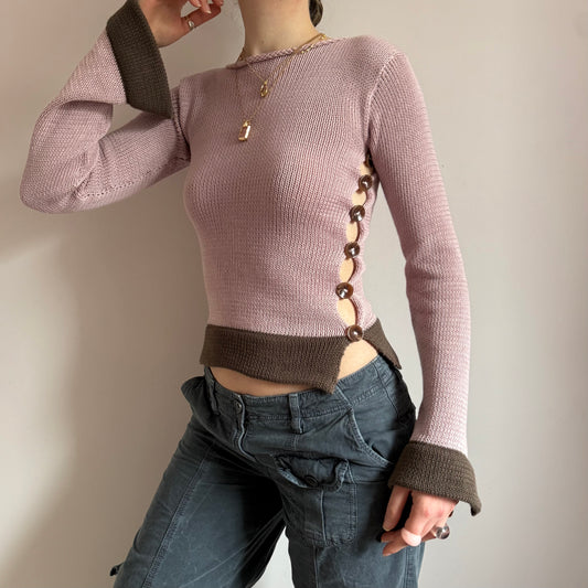 Colour block Pearl long sleeve in dusky pink and mocha