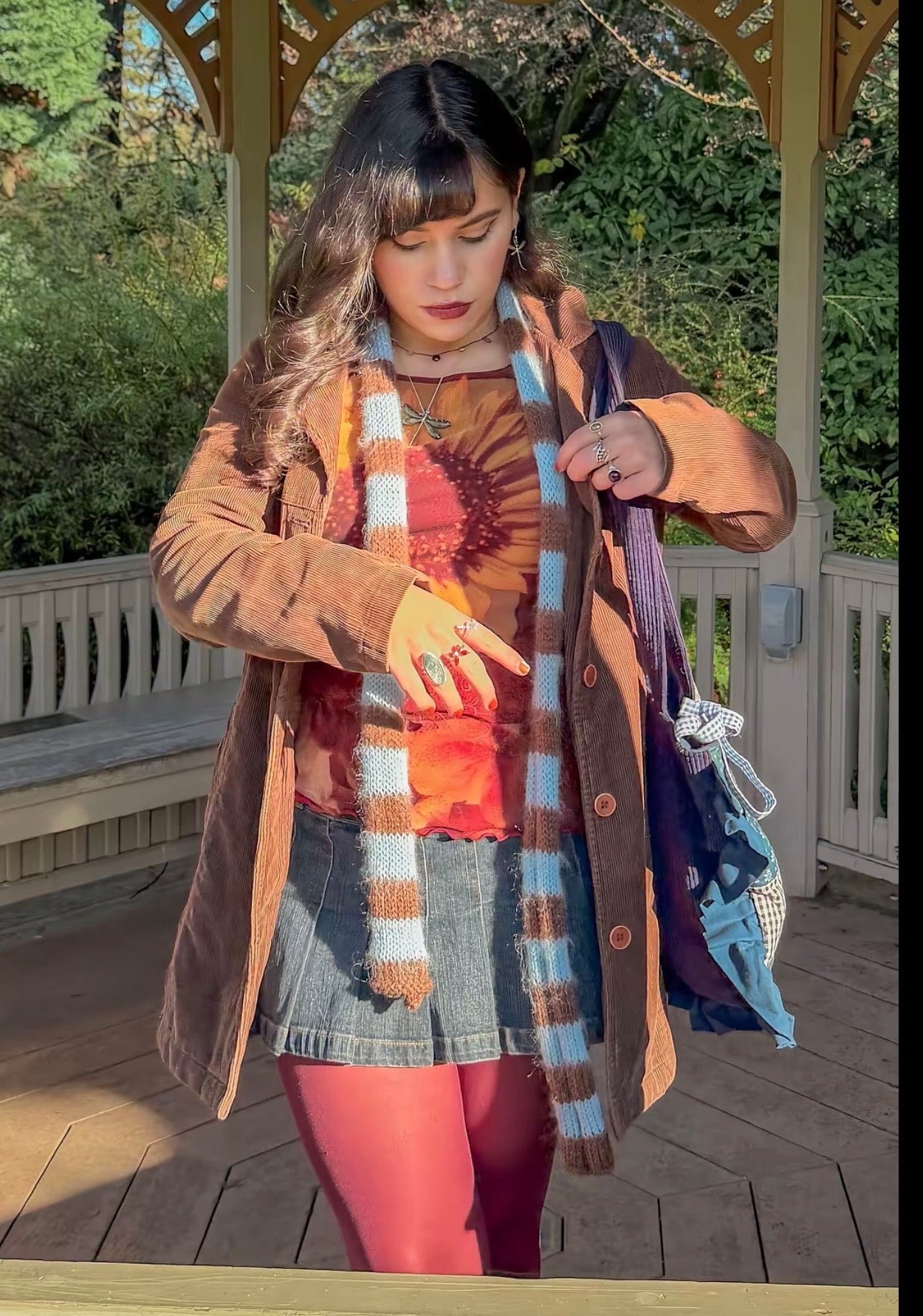 Handmade knitted brown and baby blue mohair striped skinny scarf