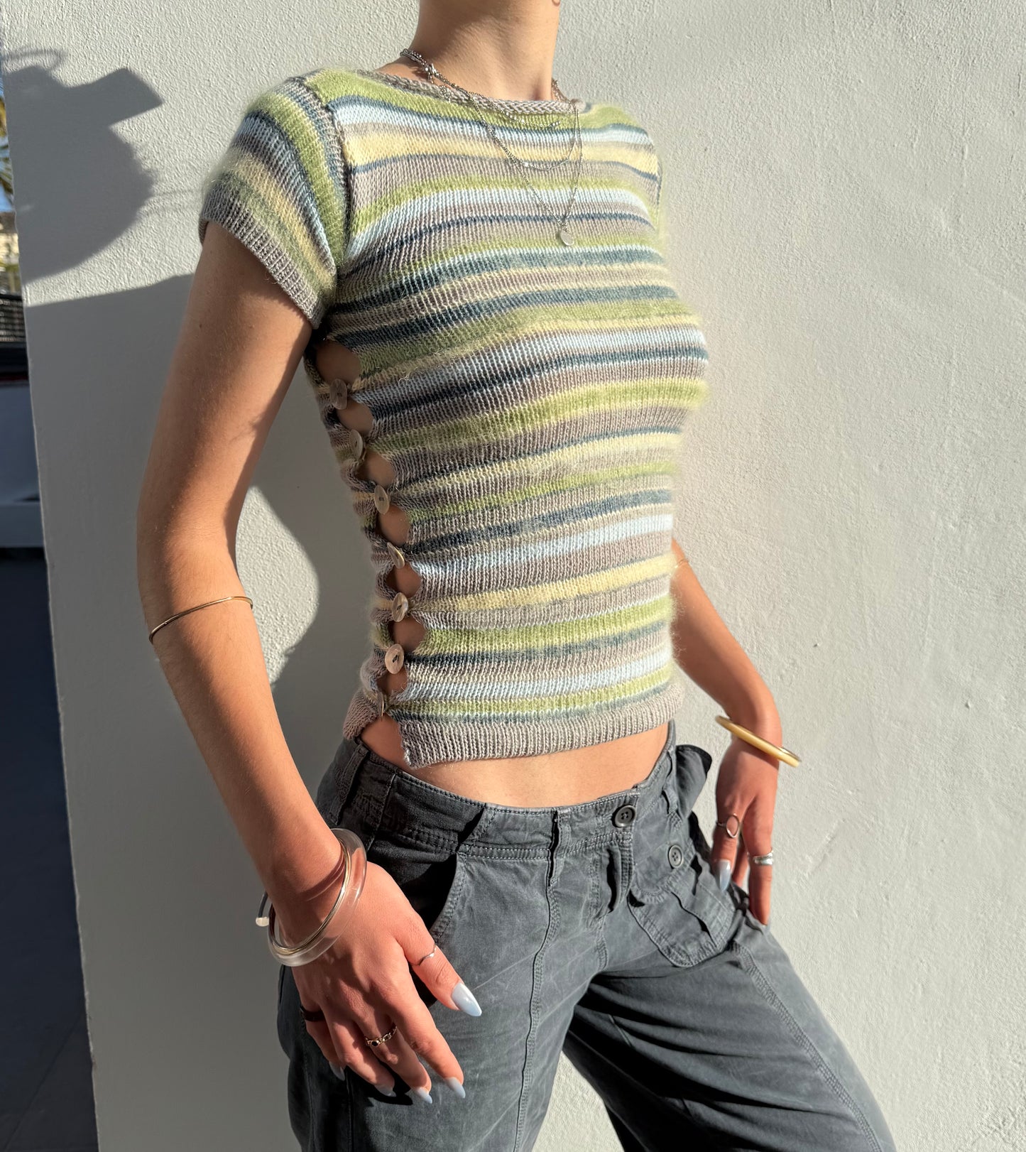 Sea Breeze Striped Pearl Tee (pre made in size S)