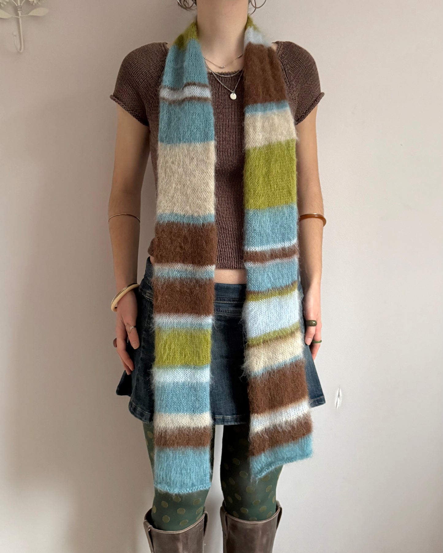 1 of 1 fluffy striped scarf - moss meadow 🪲 made to order