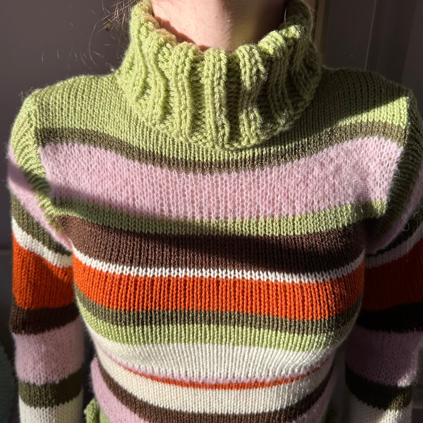 The Lola Jumper - handmade knitted striped roll neck sweater