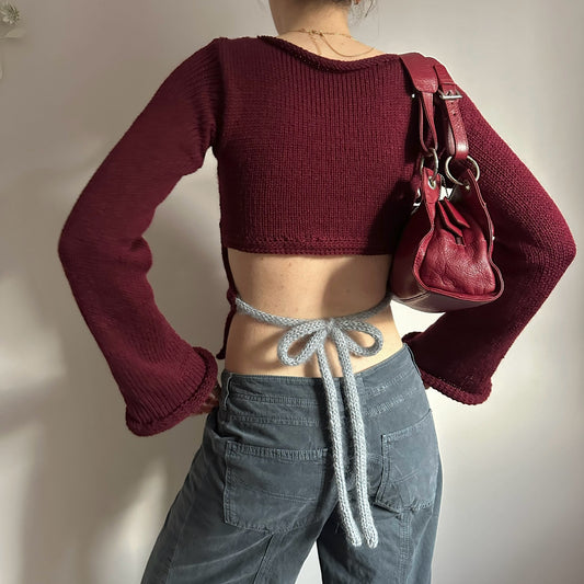 The Bordeaux Jumper: handmade burgundy, grey and cream striped knit jumper - choose with or without open bow back