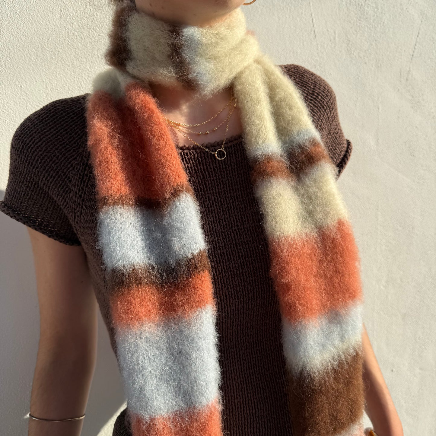 Handmade retro fluffy striped scarf - pre made