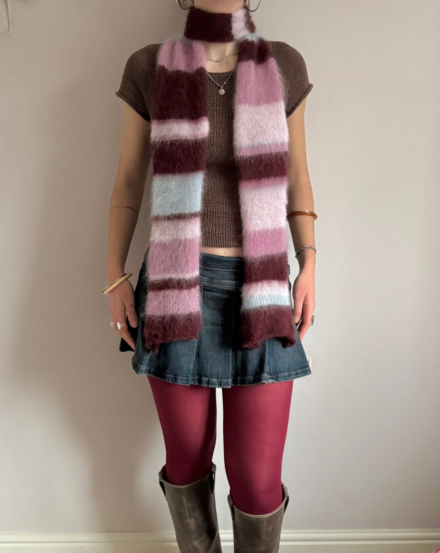 1 of 1 fluffy striped scarf - frosted cherry 🍒❄️ made to order