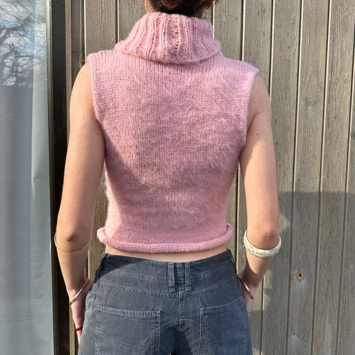 Handmade fluffy baby pink turtleneck knit vest