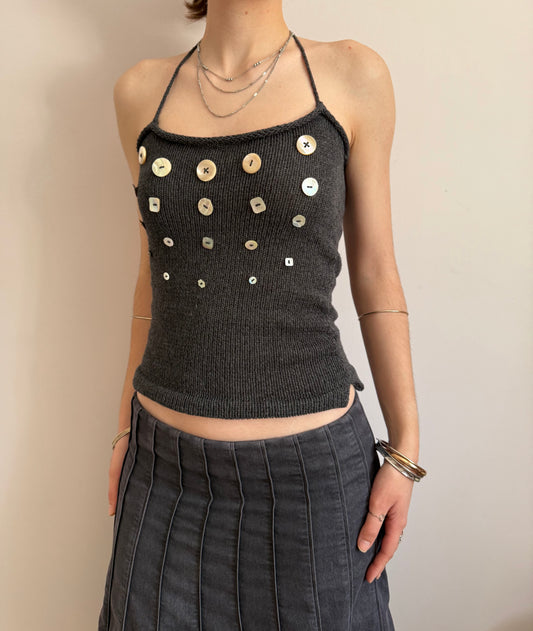The Random Button Tank Top - charcoal grey (1 of a kind)
