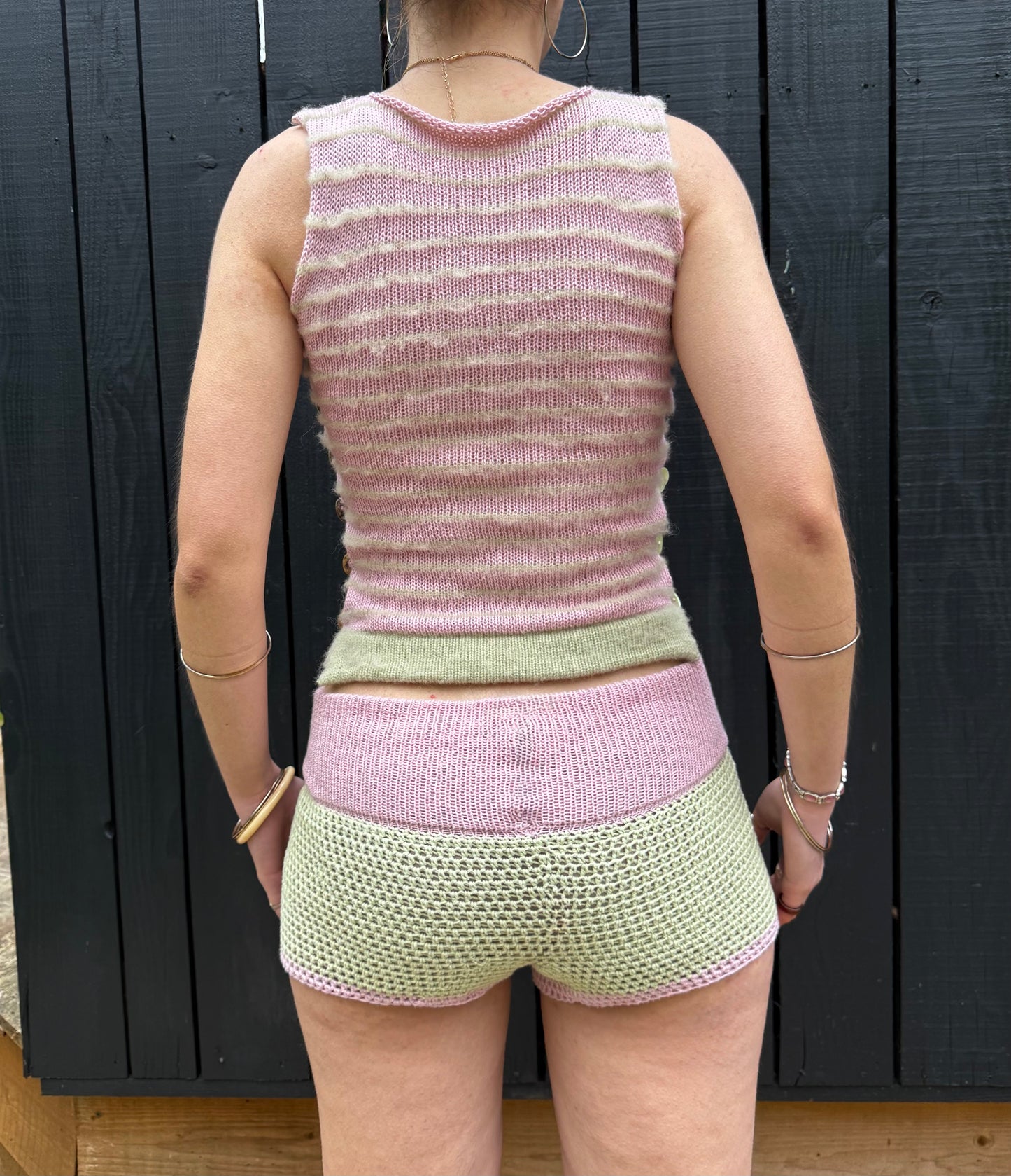 The Blossom Button Shorts 🌸 colour block shorts with mother of pearl buttons