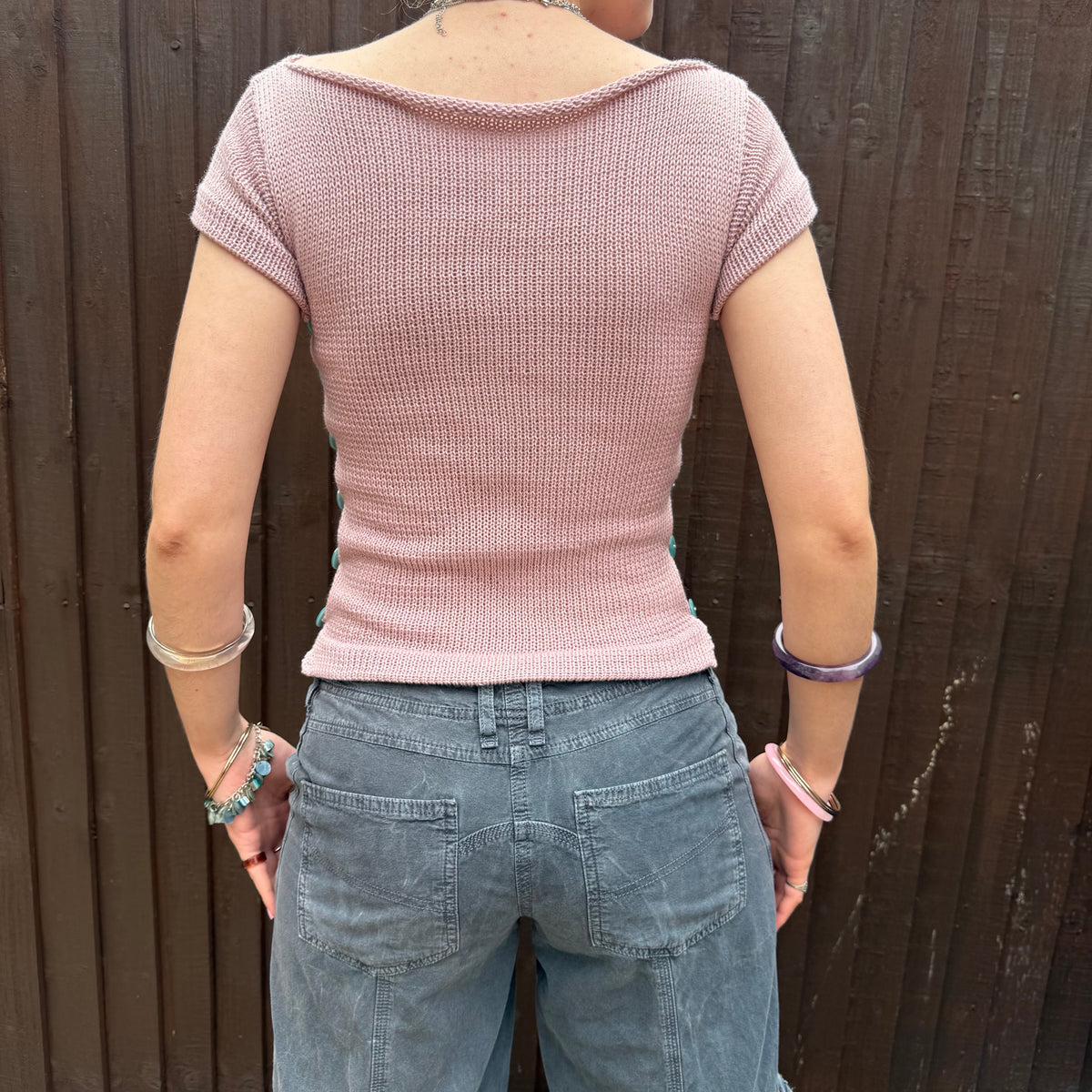 Pearl Tee in Dusky Pink & Teal (pre made in S)