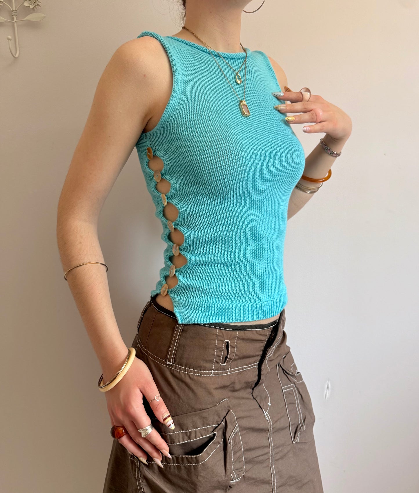 The Pearl Vest in turquoise - with mother of pearl buttons (pre made in size XS, S & M)