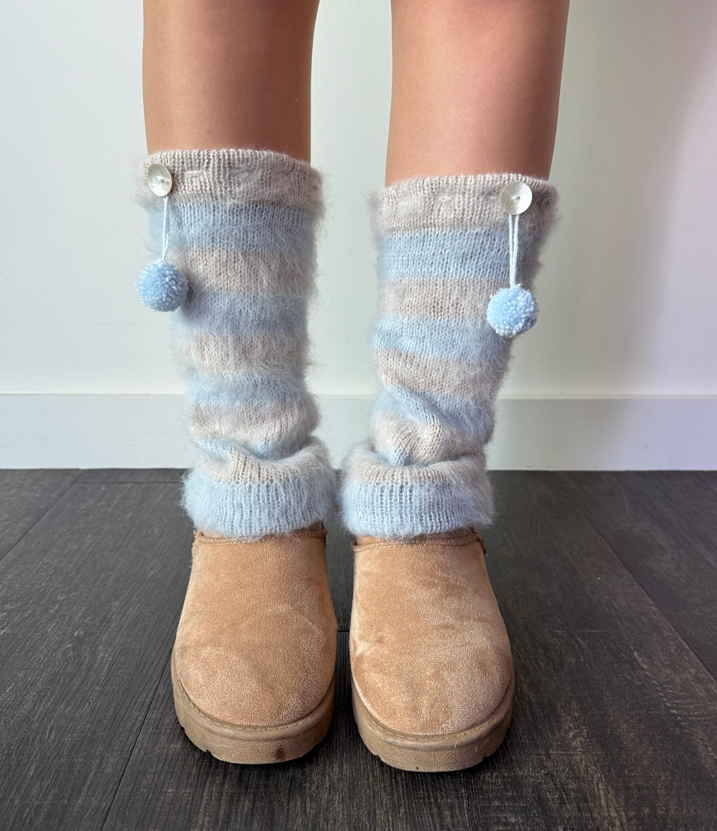 Snow Angel Striped Leg Warmers - pre made