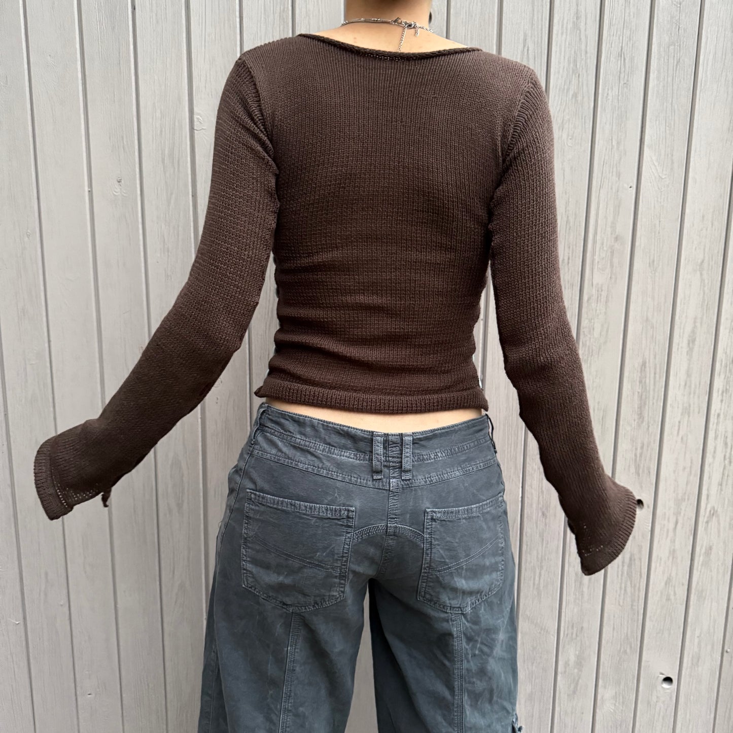 Pearl Long Sleeve in brown and blue - handmade striped knit jumper with buttons