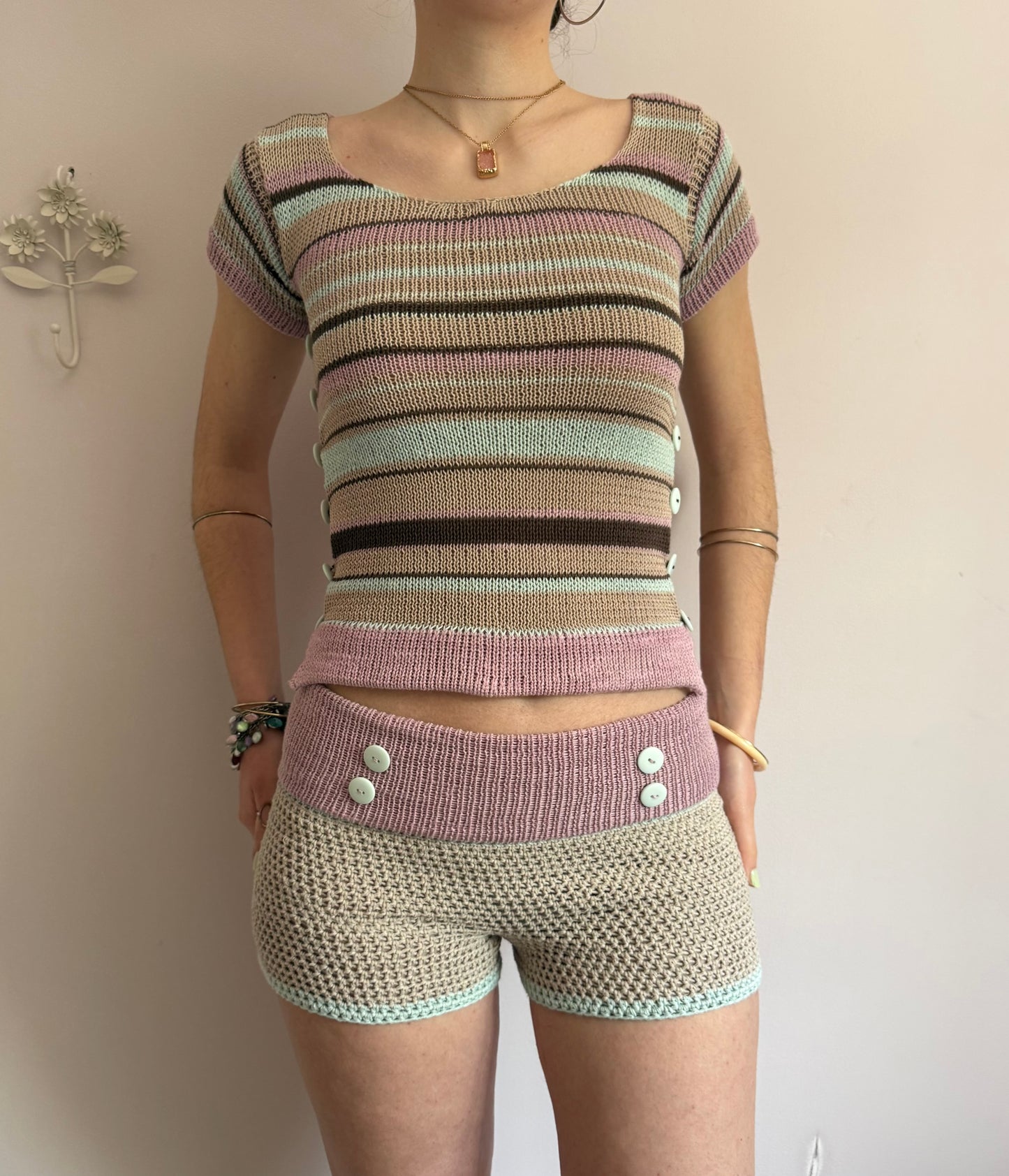 Mint Latte Button Shorts - limited edition (pre made in S)