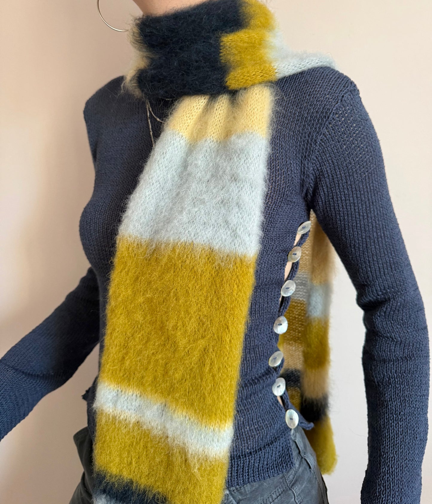 Handmade fluffy extra wide striped scarf - 1 of 1 & pre made