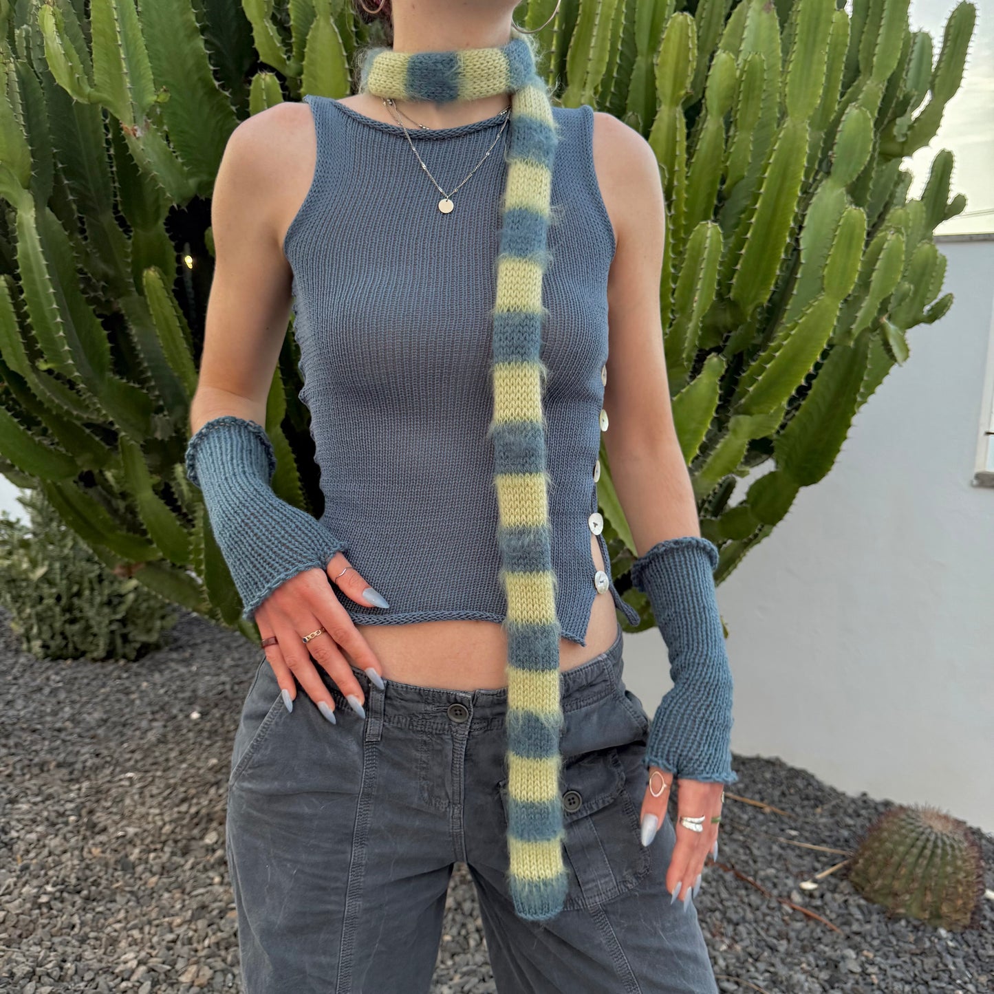 Handmade knitted blue hand warmers - pre made