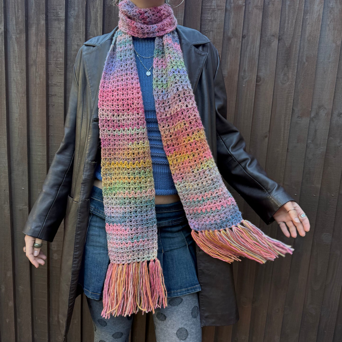 Handmade ombré rainbow crochet tassel scarf - 1 of 1 limited edition