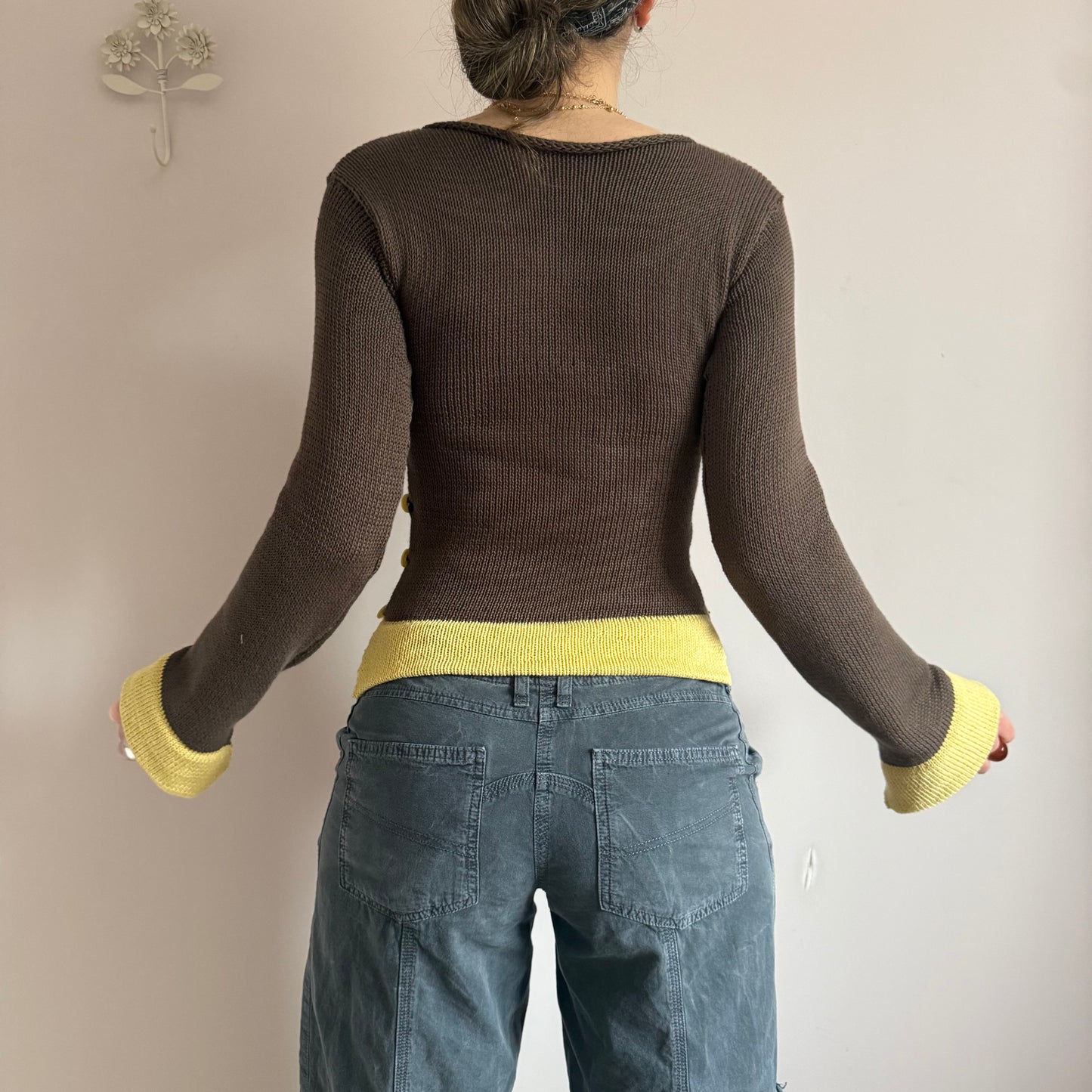 Colour block Pearl long sleeve in mocha & yellow
