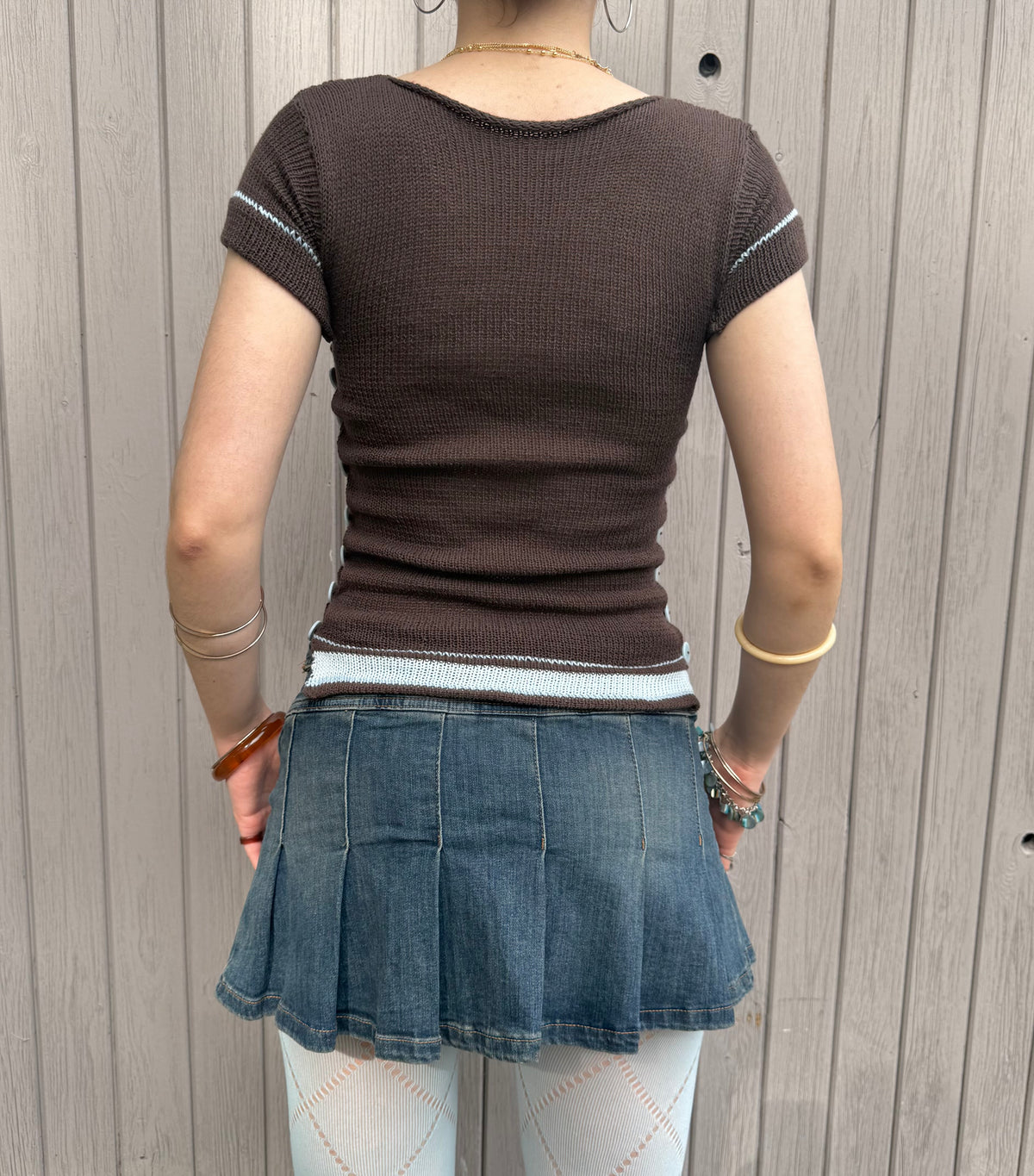 Pearl Tee in Brown & Blue (pre made in XS-S)