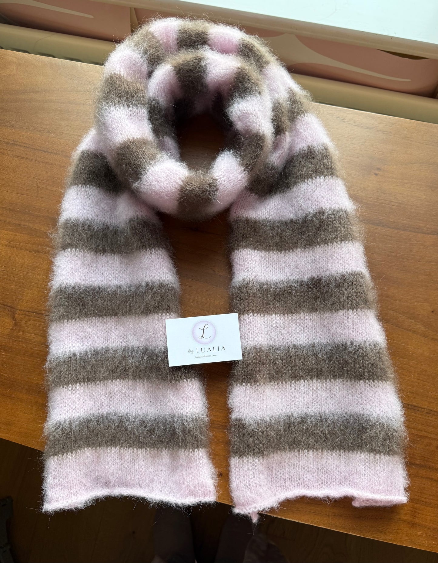 Pink and brown fluffy striped scarf - choose full width or skinny 🌸🤎 pre made