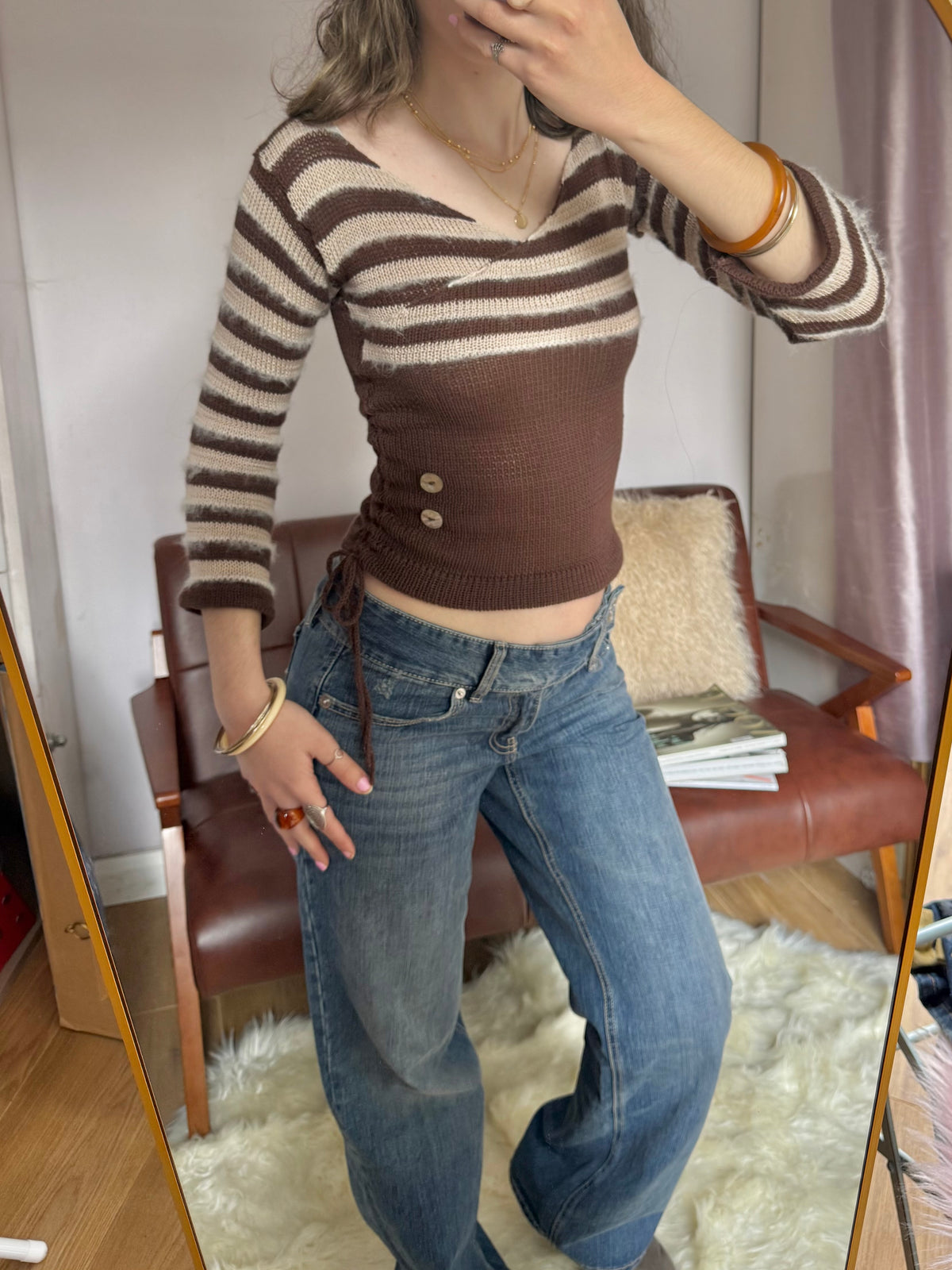 The Hazelnut V-neck Wrap Top - with 3/4 Sleeves (pre made in S)